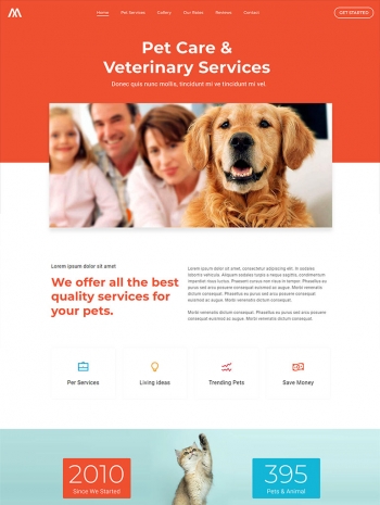 宠物护理网站页面设计，响应式宠物网站模板