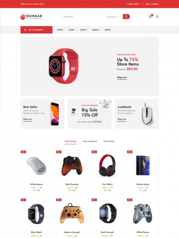 红色的电子数码商店HTML5响应式模板