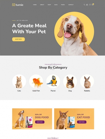 黄色的html5宠物商店网站模板